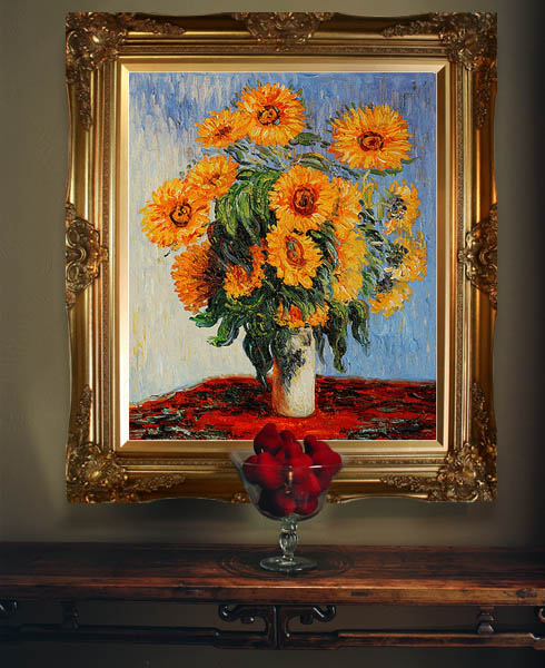 Vase Of Sunflowers-Claude Monet Painting